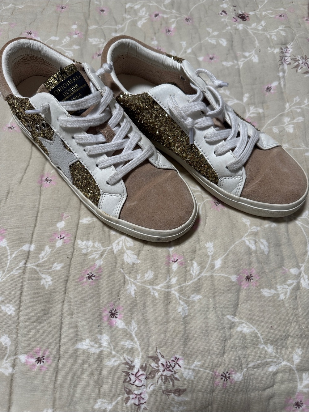 Vintage Havana White, Taupe & Gold Glitter Low-Top Sneakers